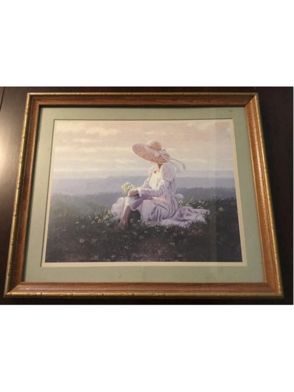 Vintage B.R. Greene “Quiet Moment” Girl in Field of Flowers Framed Art - Picture 3 of 8